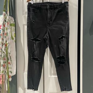 American Eagle Outfitters Black Distressed Ankle Jeans